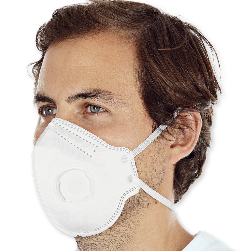 Atemschutzmasken FFP2 NR mit Ventil, vertikal faltbar | PP, Sparpack - weiß