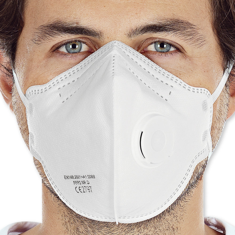 Atemschutzmasken FFP2 NR mit Ventil, vertikal faltbar | PP, Sparpack - weiß