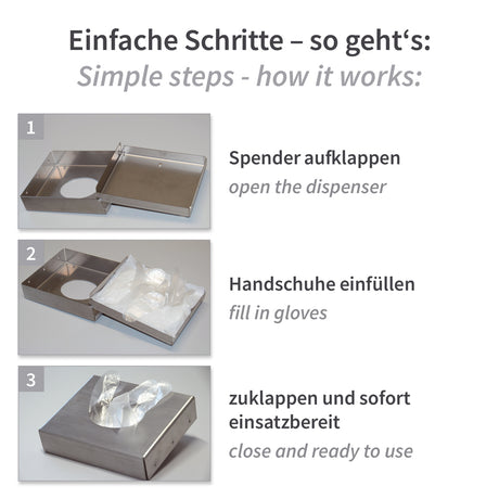 Handschuhspender für PE-Handschuhe im Beutel | Edelstahl - silber