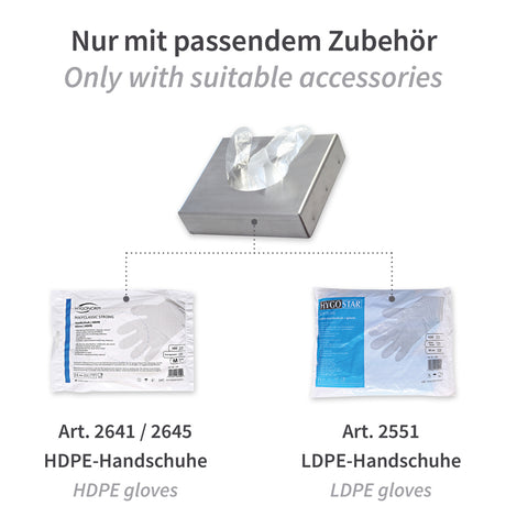 Handschuhspender für PE-Handschuhe im Beutel | Edelstahl - silber